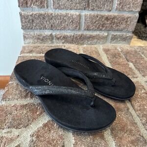 Vionic Dillon Shine Thong Sandals Size 6.5 Orthopedic Comfort Black Sparkle #124